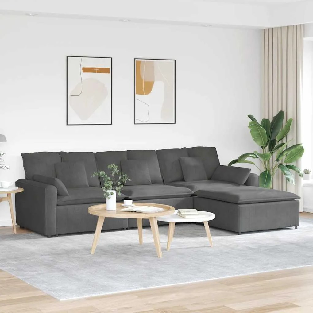 vidaXL Sofá modular com pufes e almofadas cinzento-escuro