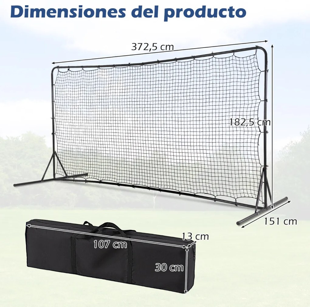 Rede de futebol para treino com Saco de transporte 6 estacas de solo Instalação fácil para jardim 372,5x182,5cm Preta