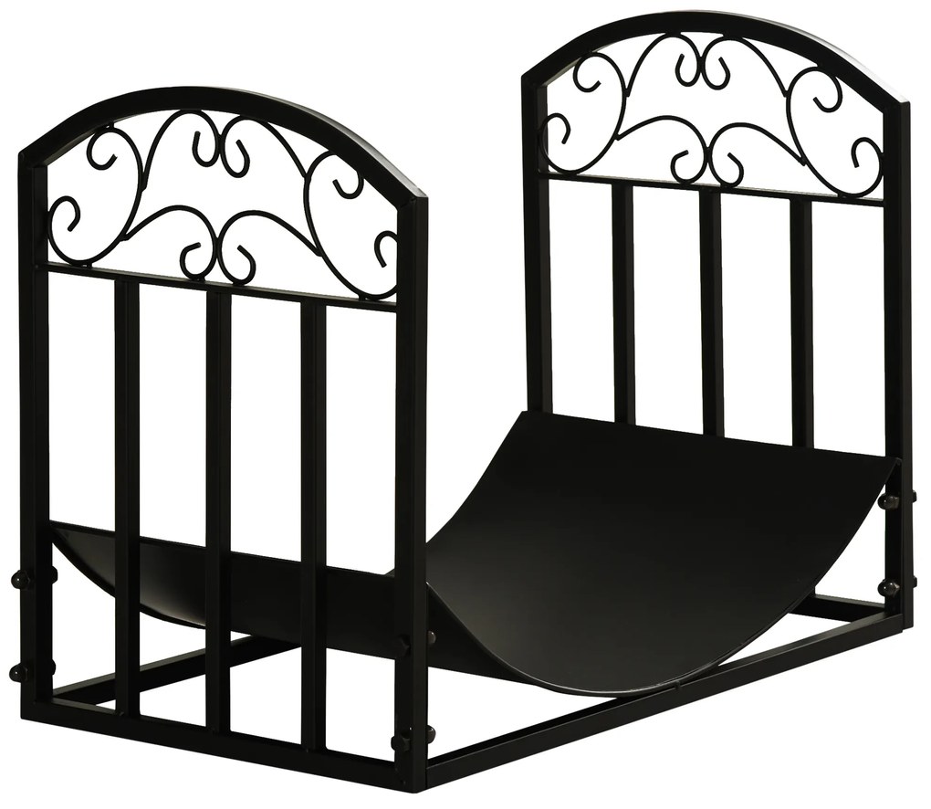 Suporte para Lenha  de Metal com Prateleira Curva Carga 60 kg para Interior e Exterior 60,5x36x46,5 cm Preto