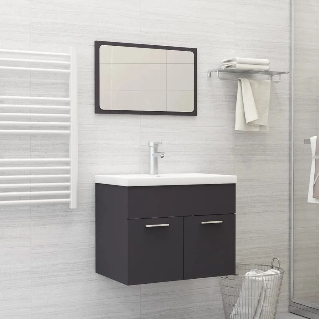 804784 vidaXL 2 pcs conjunto móveis de casa de banho contraplacado cinzento
