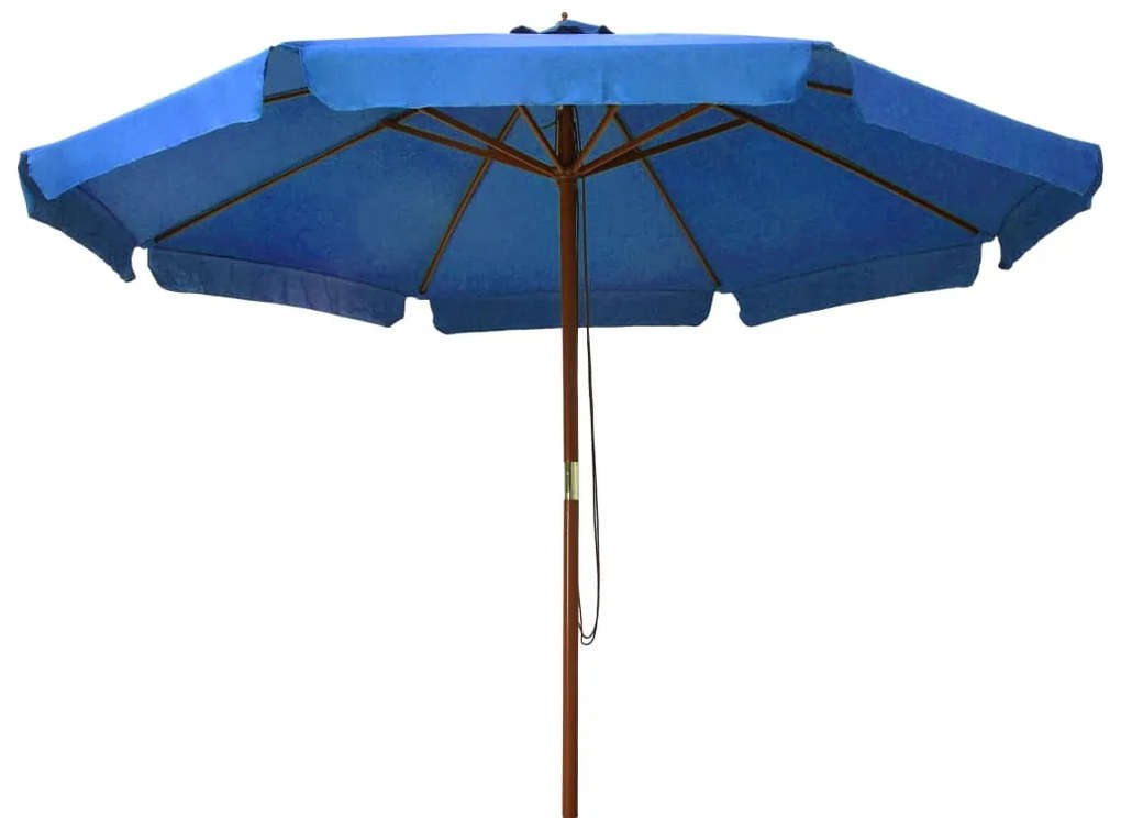 Guarda-sol de exterior com poste em madeira 330 cm azul-ciano