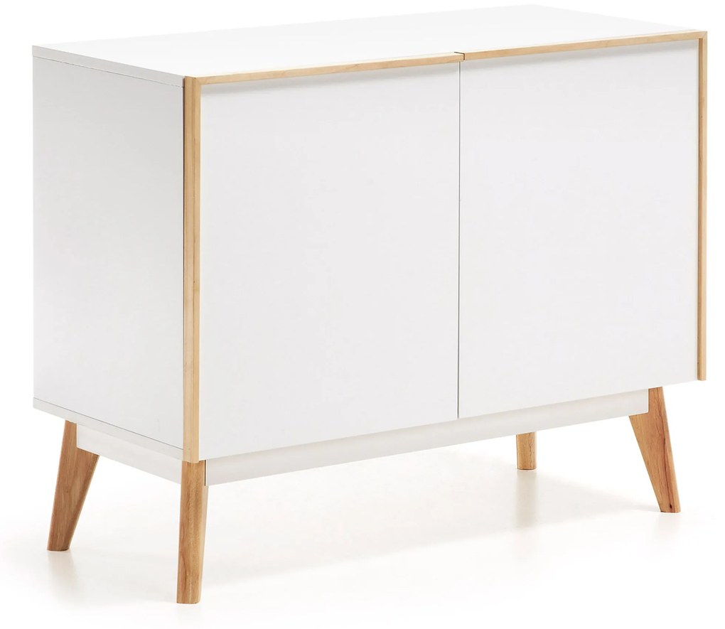 Kave Home - Aparador Melan 2 portas lacado branco madeira maciça de seringueira 90 x 72 cm