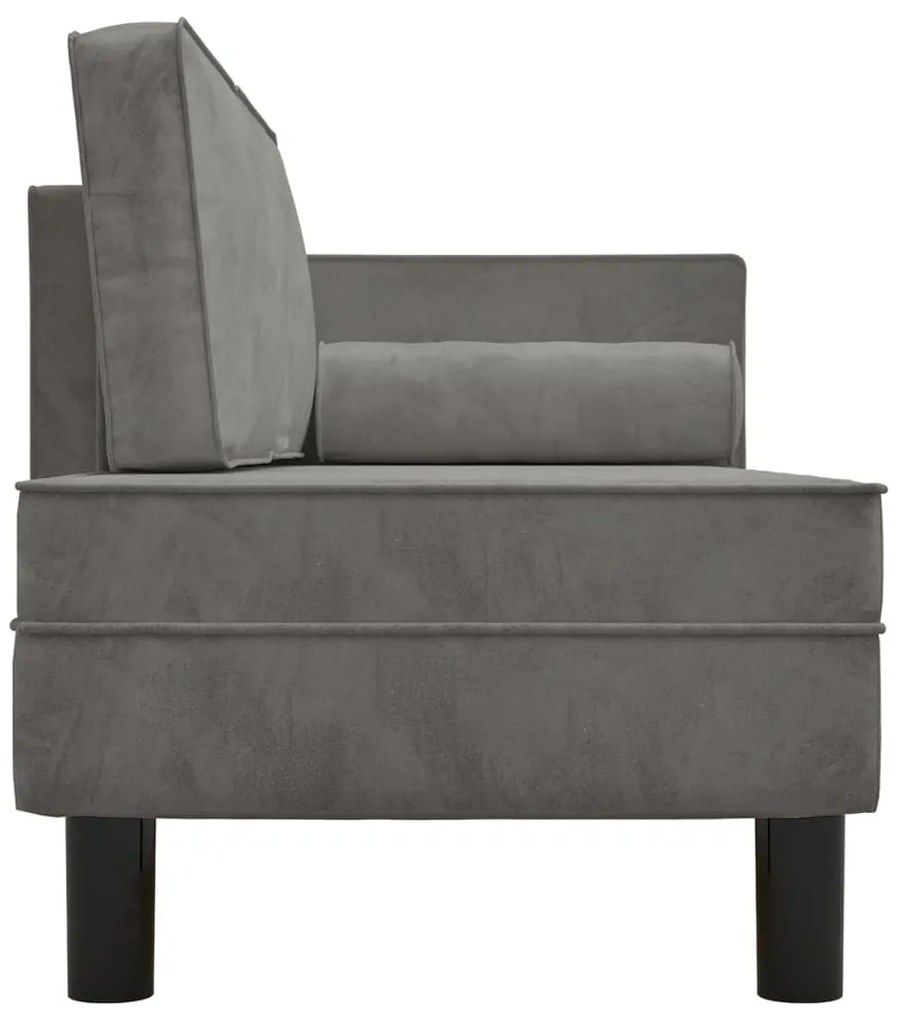 Chaise longue com almofadões e rolo veludo cinza-claro