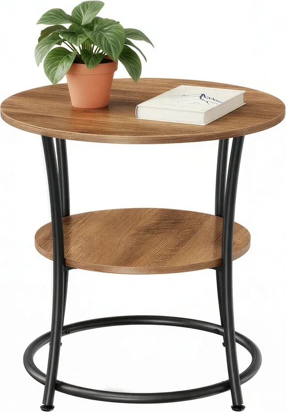 Mesa auxiliar ou mesa de cabeçeiracom 2 prateleiras 54 x 55 cm (diâmetro x A), estrutura metálica castanho-preto