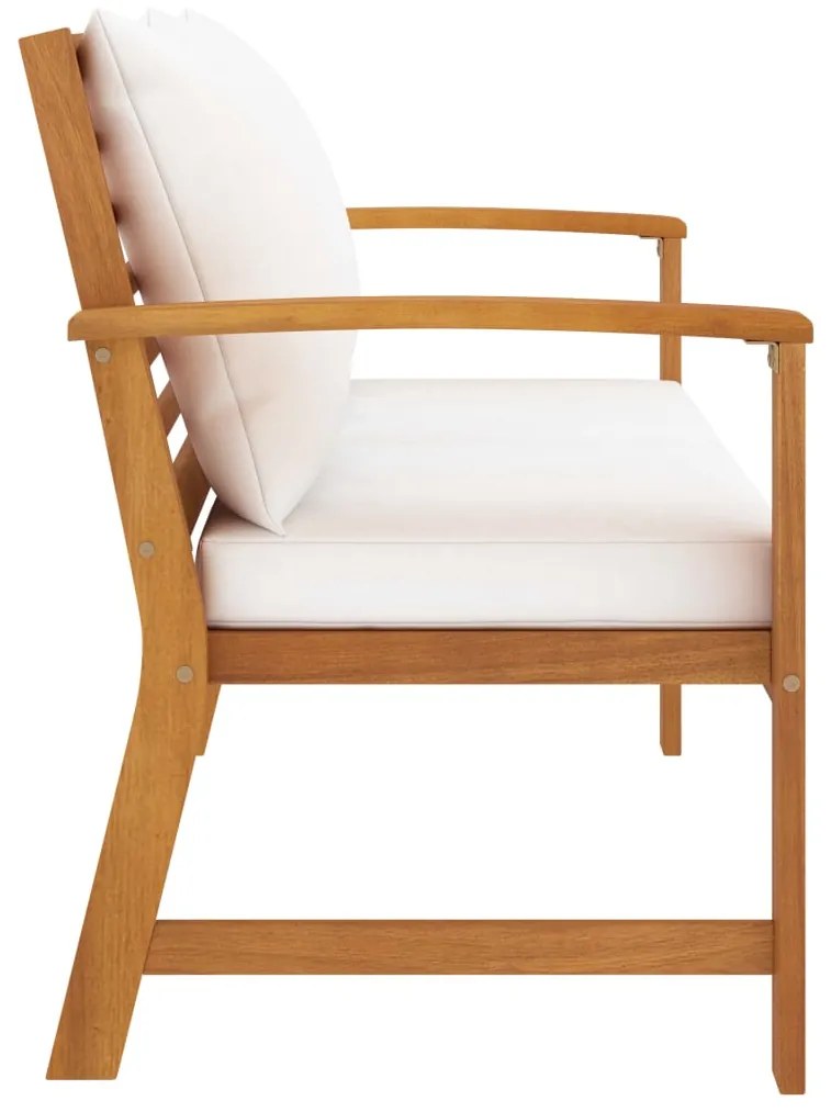 Banco jardim 120 cm com almofadão cor creme acácia maciça