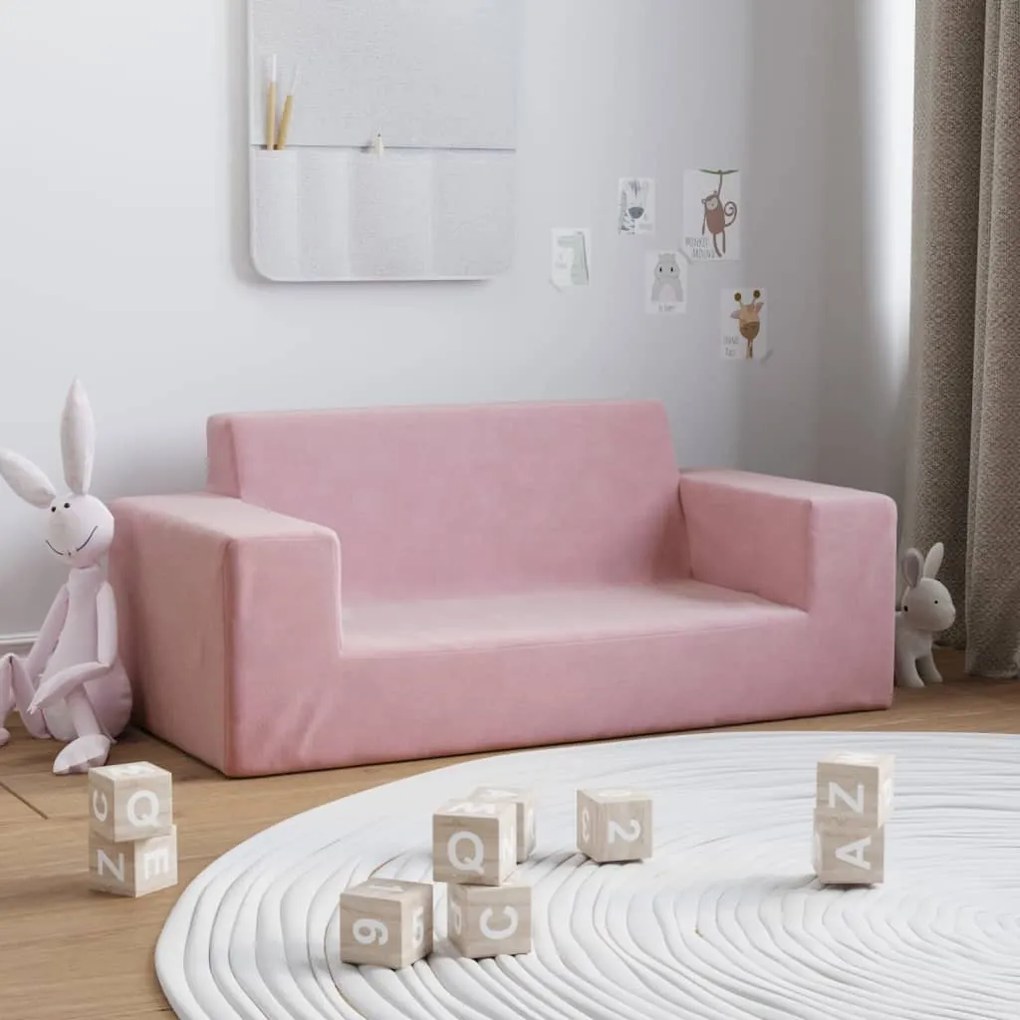 vidaXL Sofá infantil de 2 lugares pelúcia rosa