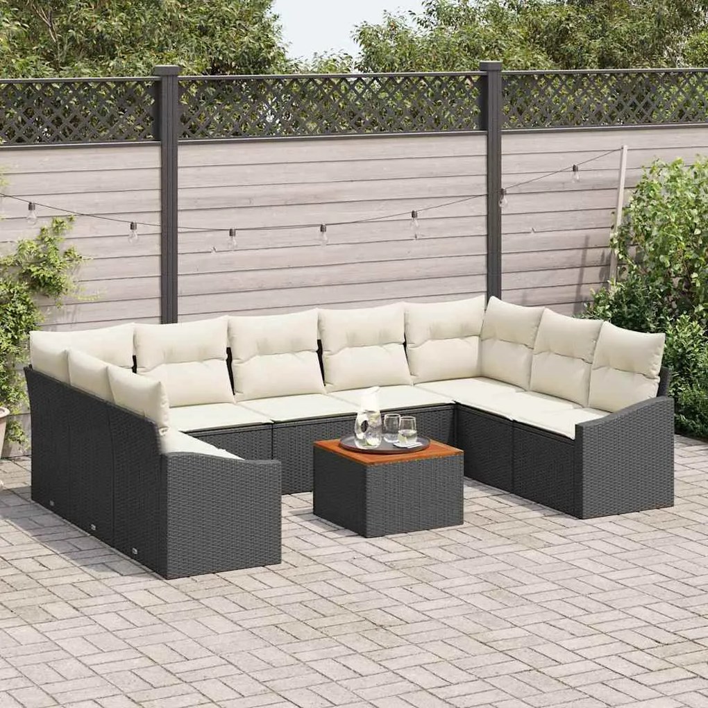 Conjunto de Sofá de Jardim 10 pcs Preto, branco 55 x 55 x 37 cm