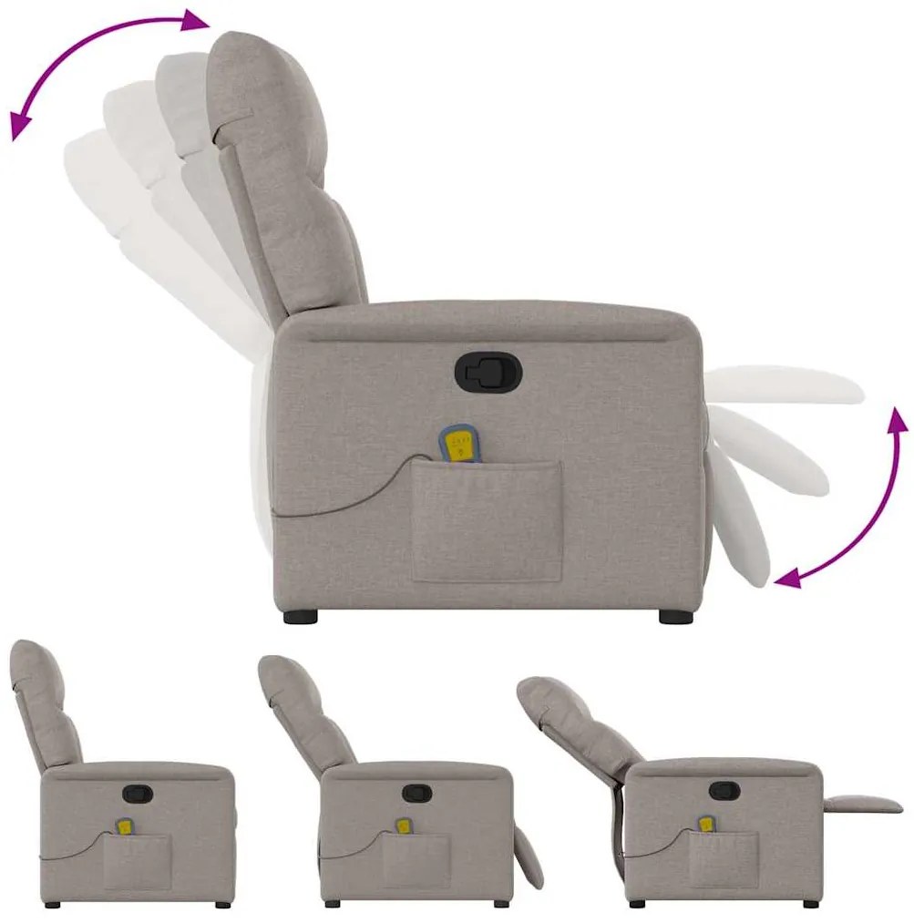 Poltrona de massagens reclinável tecido cinzento-acastanhado
