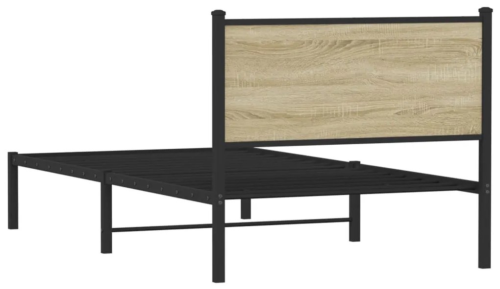 Estrutura de cama com cabeceira 100x200cm metal carvalho sonoma