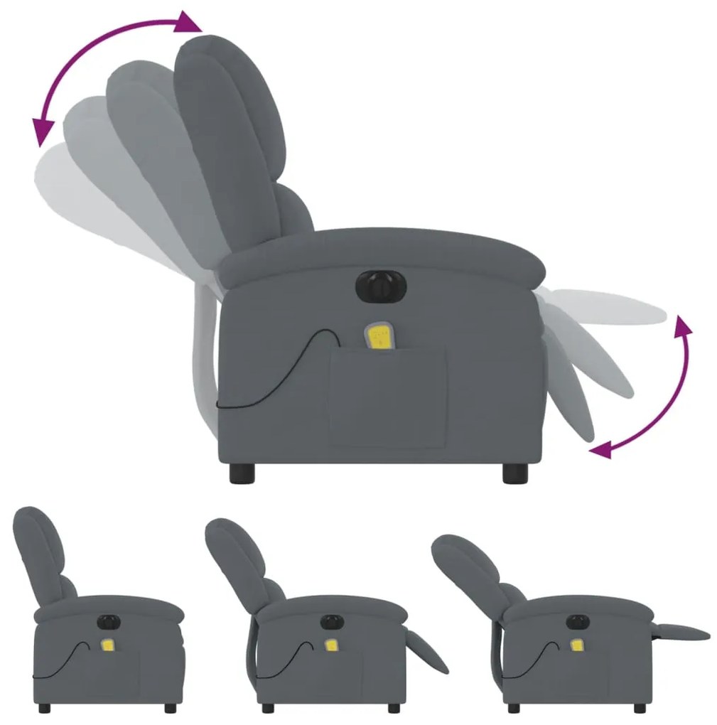 Poltrona de massagens reclinável elétrica veludo cinza-escuro