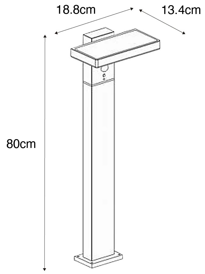 Poste exterior cinza escuro 80 cm incluindo LED e farol baixo em energia solar - Sunnie Moderno