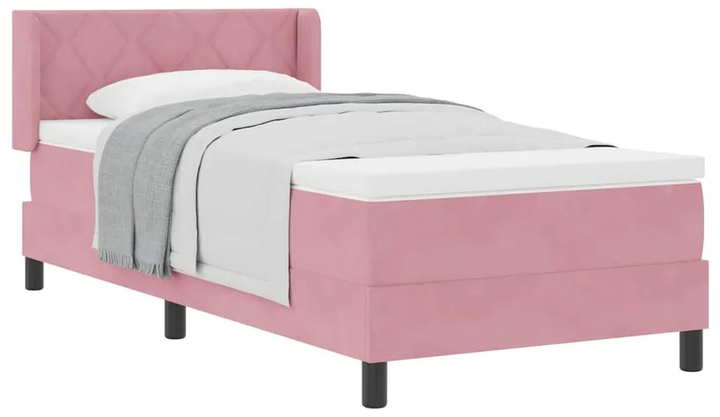 Cama Box Spring vidaXL com Colchão Rosa 90x190 cm Veludo