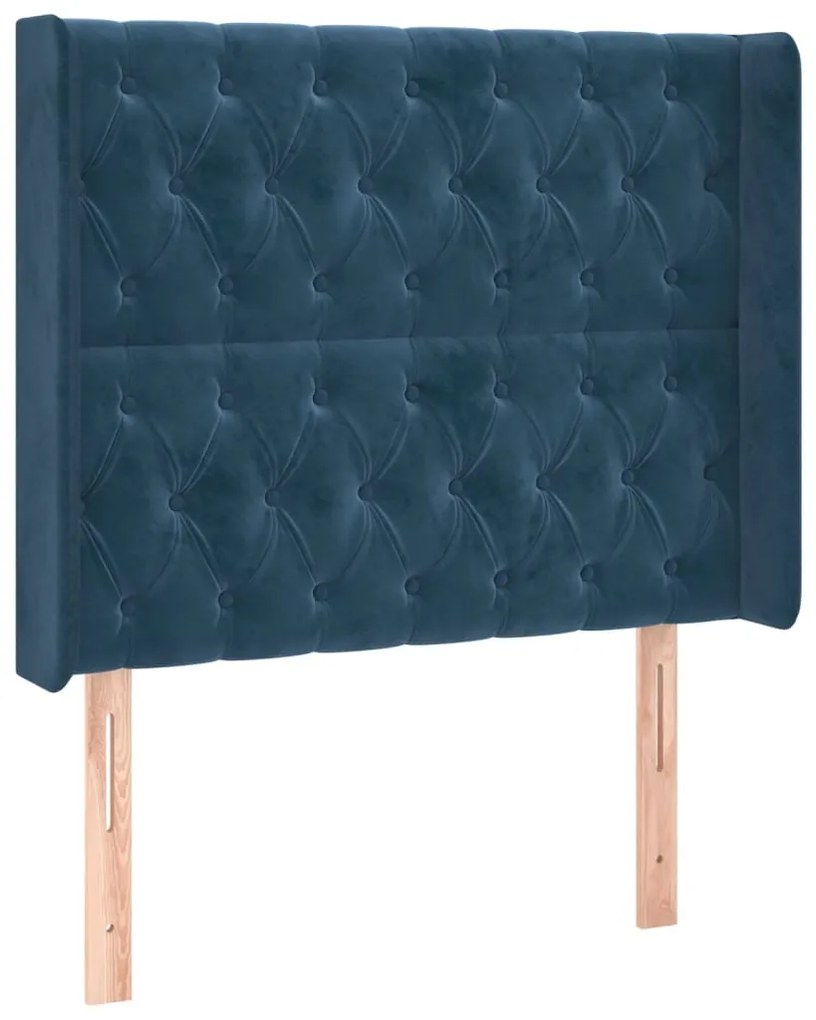 Cabeceira cama c/ luzes LED veludo 93x16x118/128 cm azul-escuro
