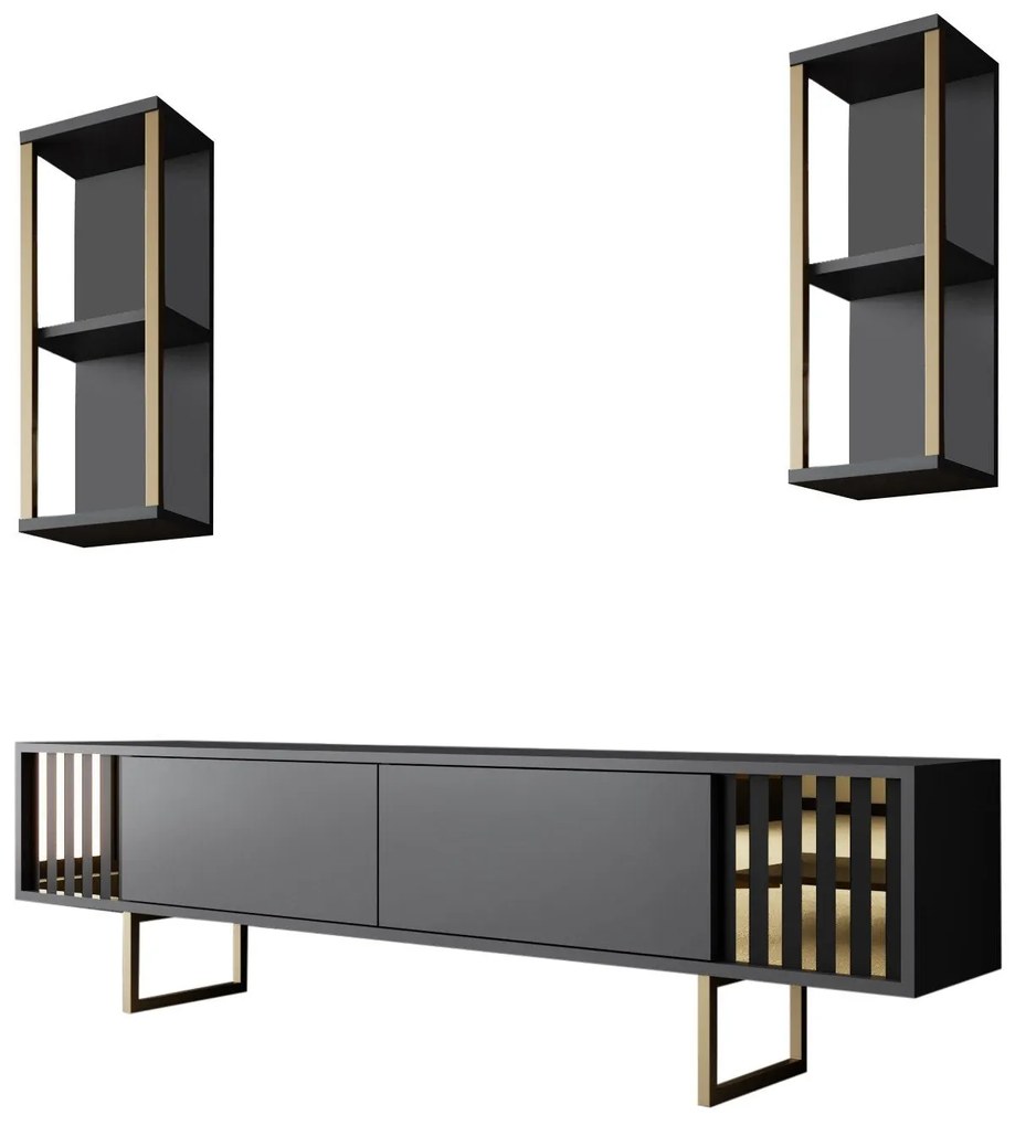 Conjunto de Mobiliário de Sala de Estar Gold Line – Antracite/Dourado