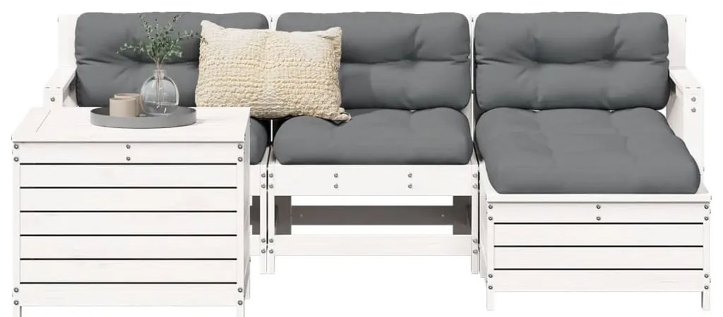 5 pcs conjunto de sofás de jardim madeira pinho maciça branco