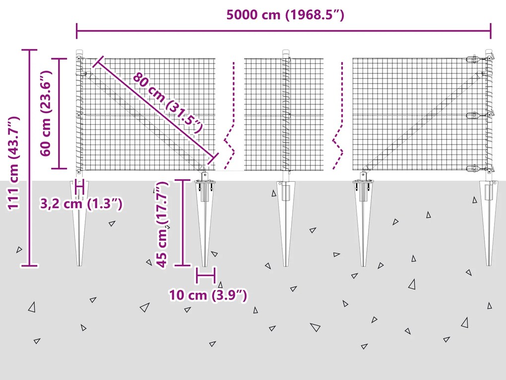 Cerca de Fio Soldado com 13 Estacas Cinza 0.6x50 m de Aço