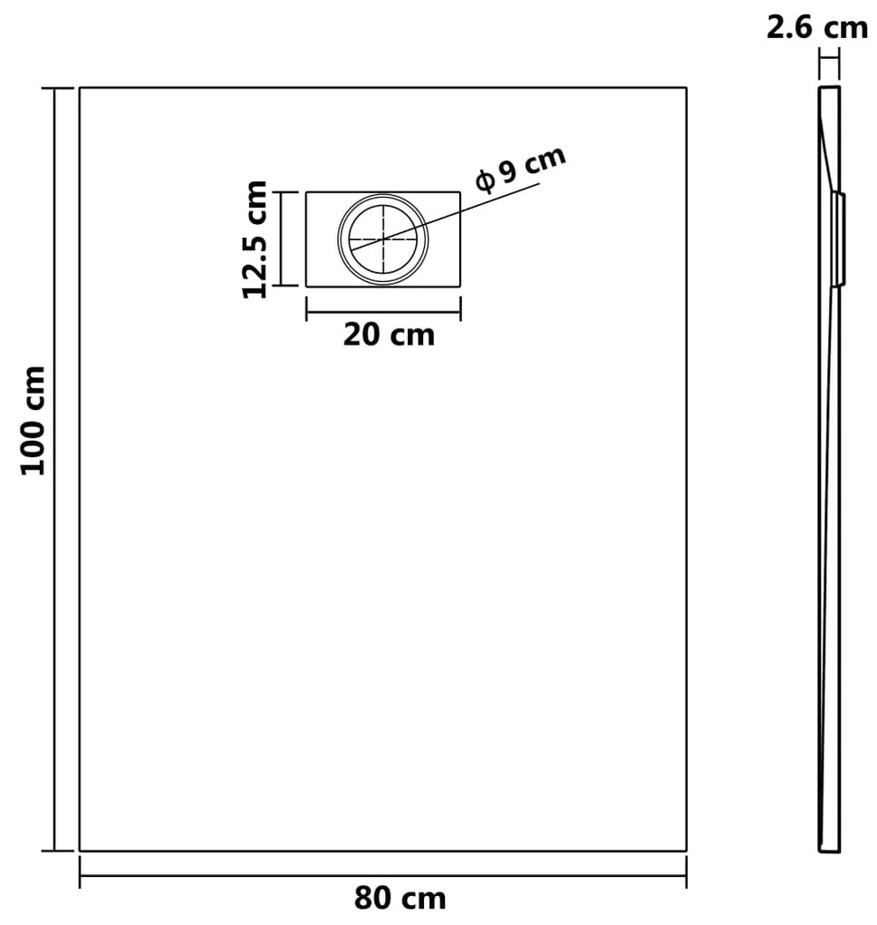 Base de chuveiro SMC 100x80 cm cinzento
