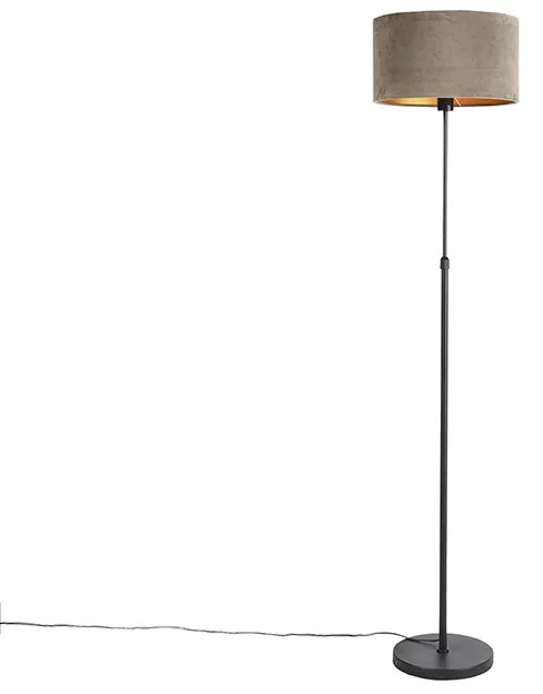 Candeeiro de pé preto com cúpula em veludo castanho com dourado 35 cm - Parte Country / Rústico