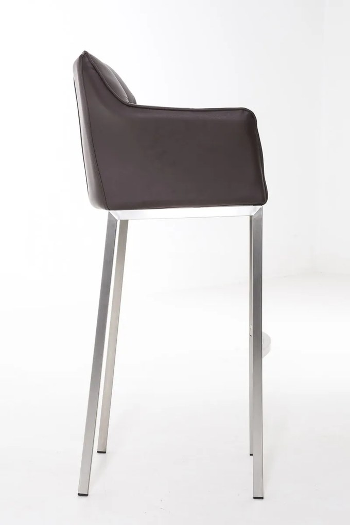 Banco de bar Damaso em couro sintético e com estrutura prateada 64 x 110 x 48 cm Castanho