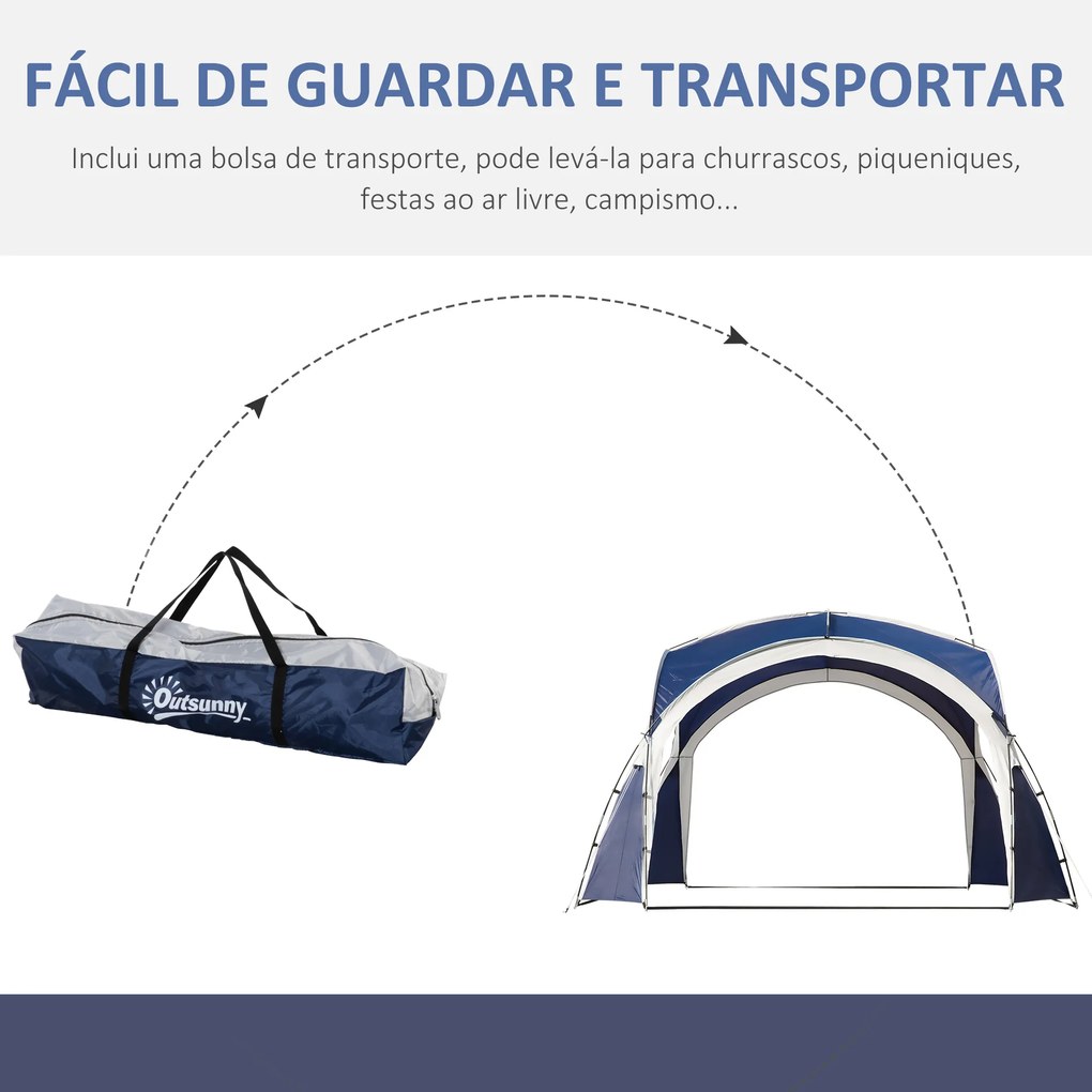 Abrigo de Campismo 3,5x3,5 m Toldo de Campismo Dobrável com Gancho Proteção UV e Bolsa de Transporte Azul e Cinza Claro