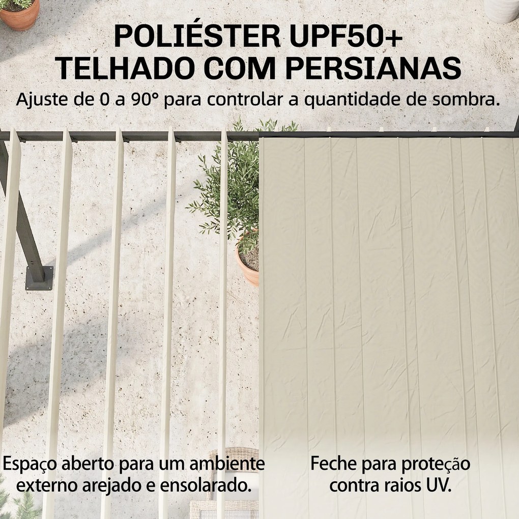 Pérgola de Jardim 3x3,8 m com Toldo Corrediço Ajustável a 90° Manivela, Estrutura de Alumínio e Aço UPF50+ Bege