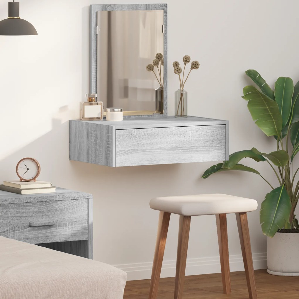 vidaXL Mesa de Maquiagem Suspensa em Cinza Sonoma, 60x40x70 cm
