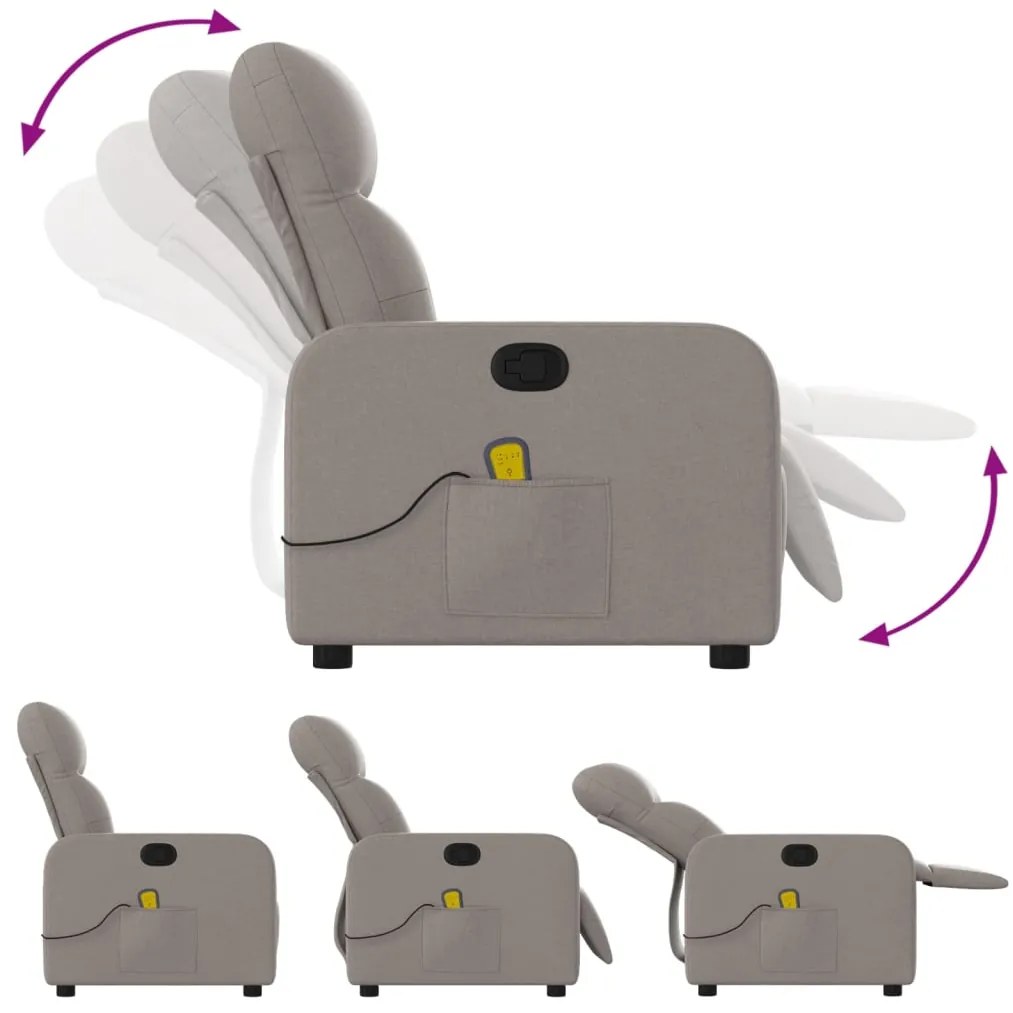 Poltrona de massagens reclinável tecido cinzento-acastanhado