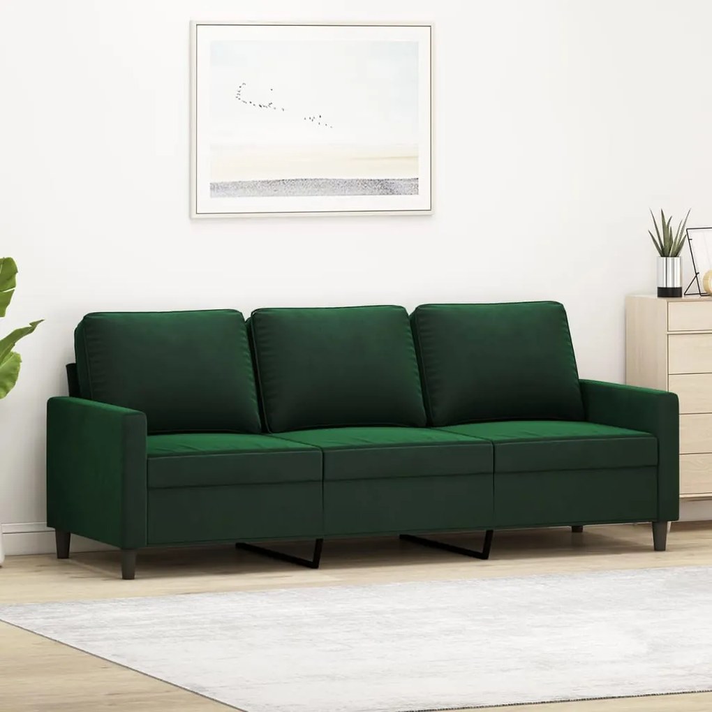 vidaXL Sofá de 3 lugares 180 cm veludo verde-escuro