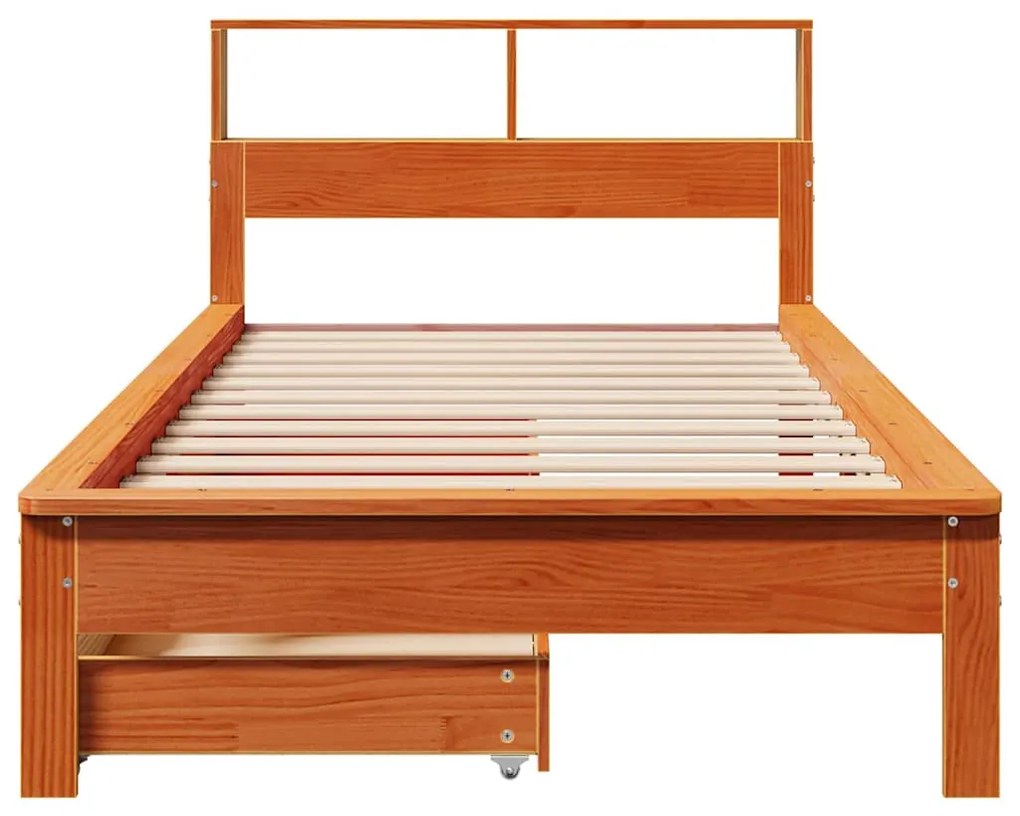 Cama com estante sem colchão 75x190cm pinho maciço castanho-mel