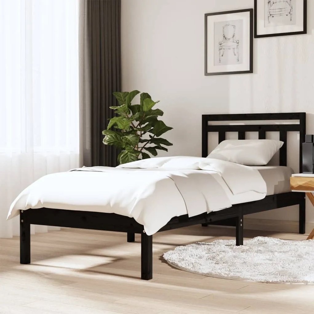 3100578 vidaXL Estrutura de cama 90x200 cm madeira de pinho maciça preto