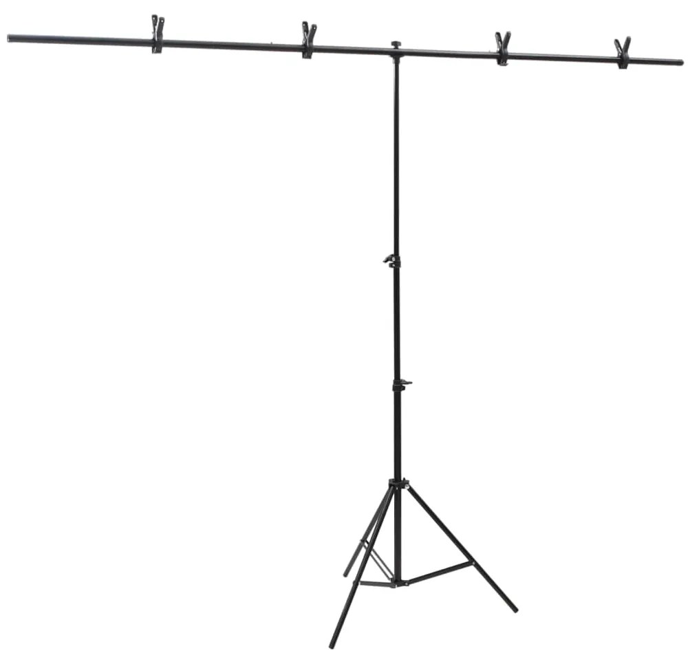 vidaXL Suporte de fundo em forma de T 201x60x(70-200) cm preto