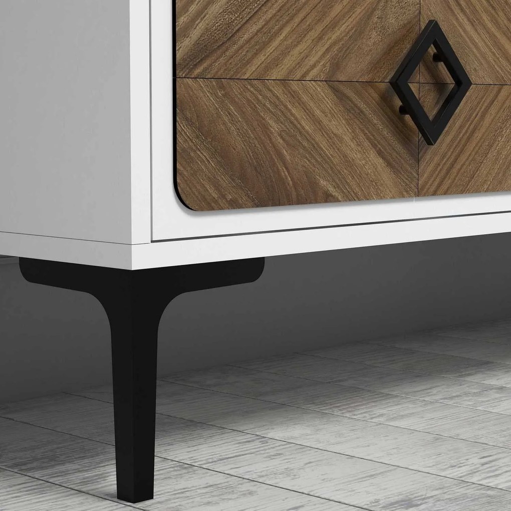 Conjunto de Mobiliário de Sala Samba – Branco e Noz – TV: 180x52x35 cm