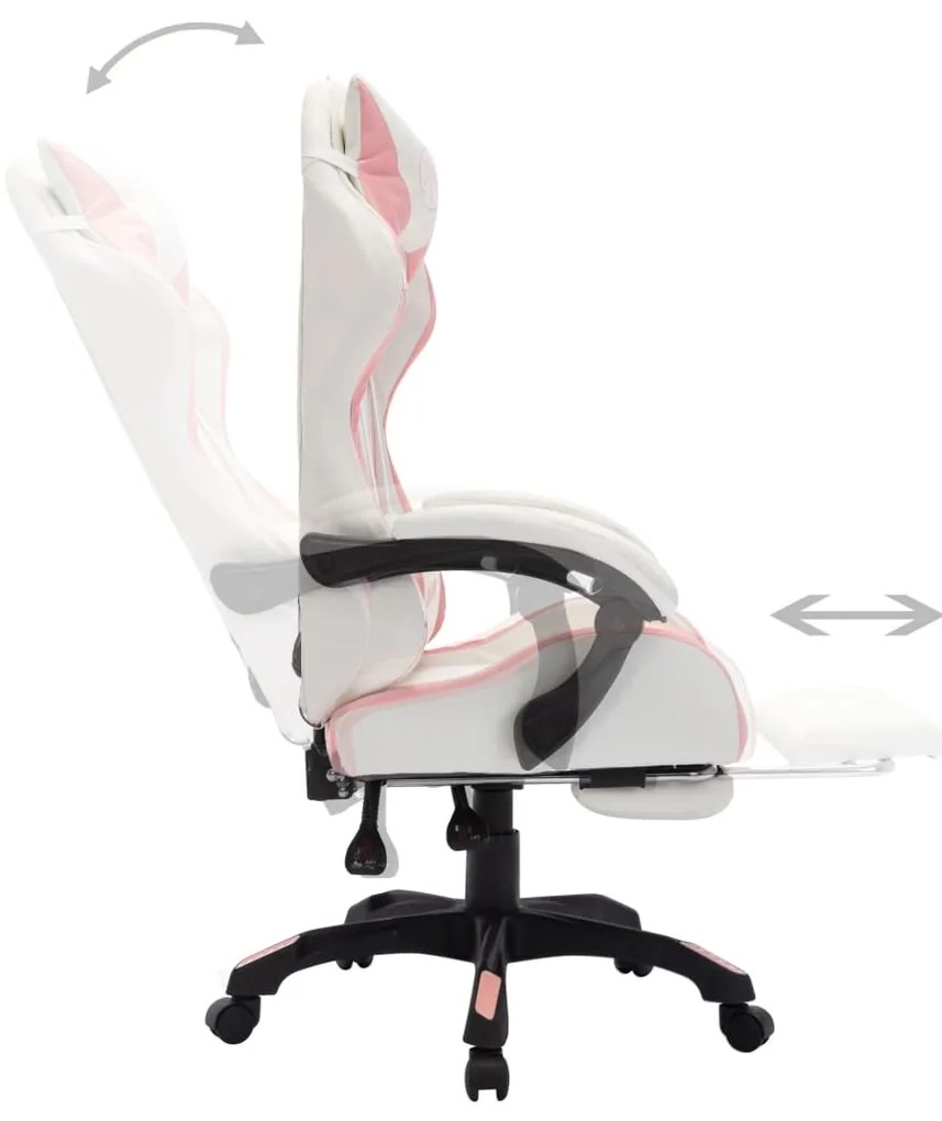 Cadeira estilo corrida c/ luzes LED RGB couro arti. rosa/branco