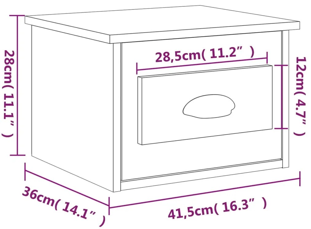 Mesa de cabeceira de parede 41,5x36x28 cm carvalho sonoma