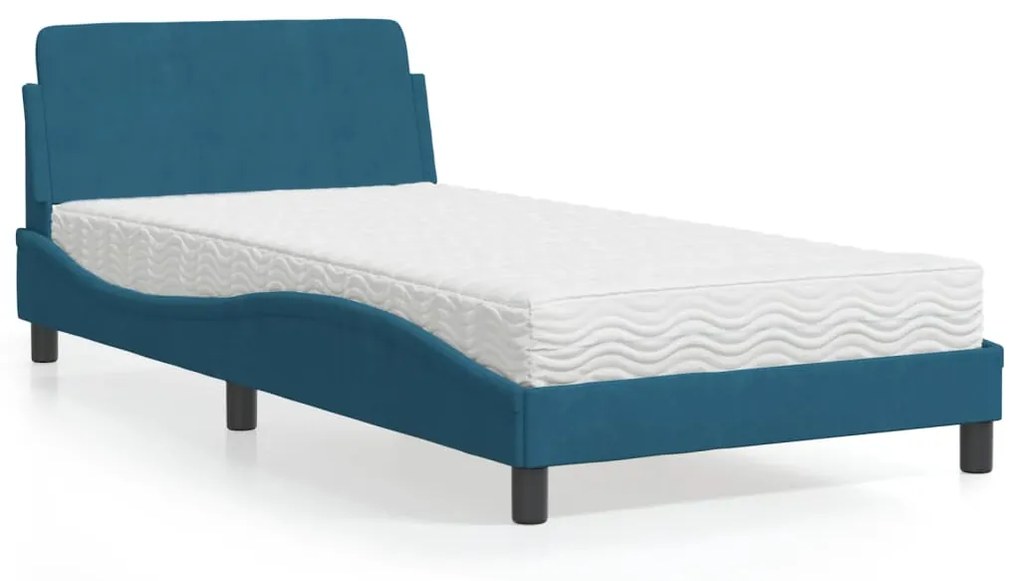 Cama com colchão 100x200 cm veludo azul