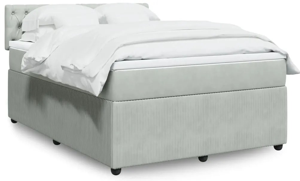 vidaXL Cama com molas/colchão 140x200 cm veludo cinzento-claro