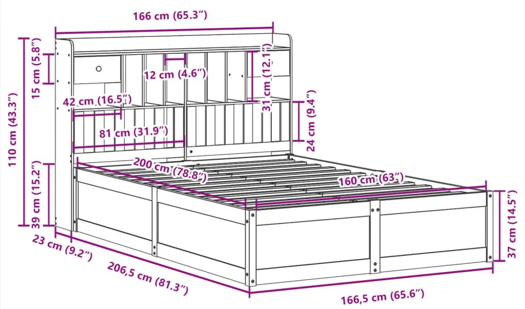 Cama sem colchão 160x200 cm madeira de pinho maciça