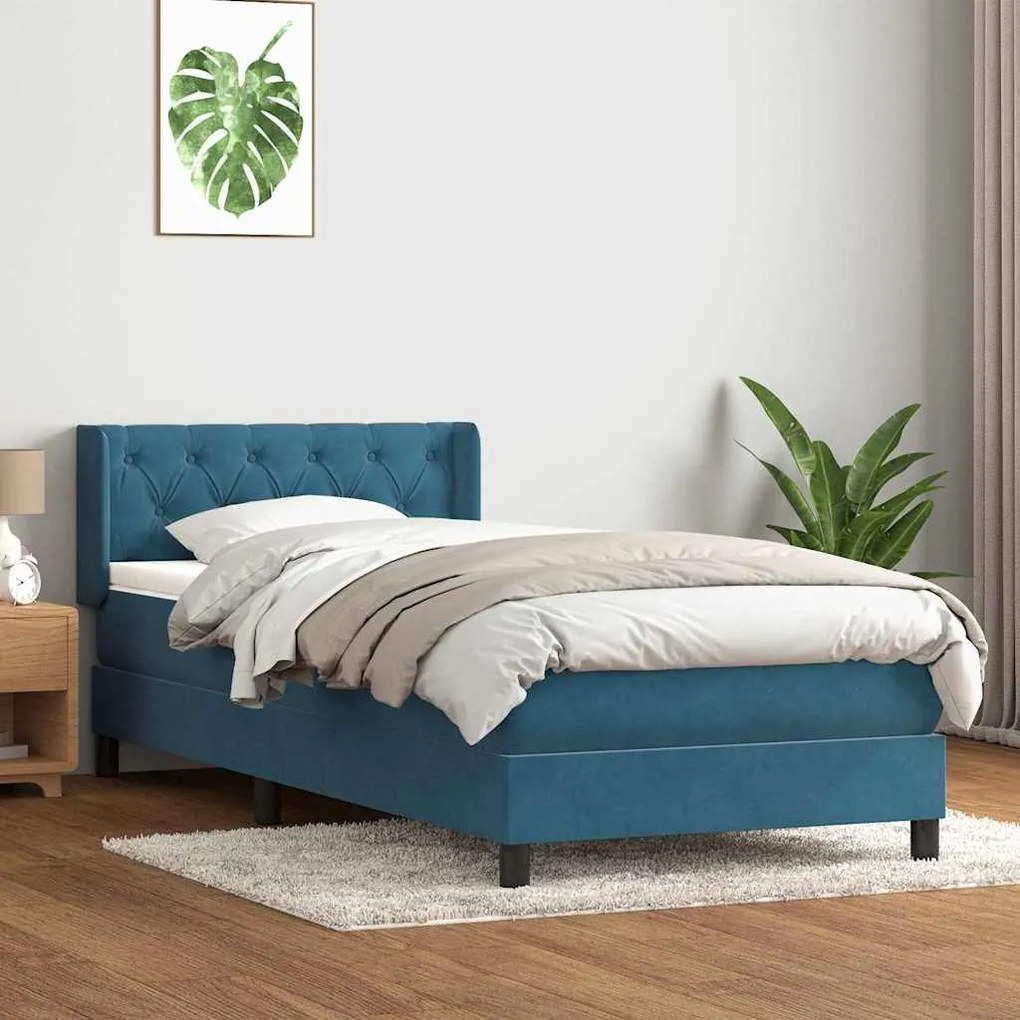 vidaXL Cama com molas/colchão azul-escuro 80x210 cm veludo