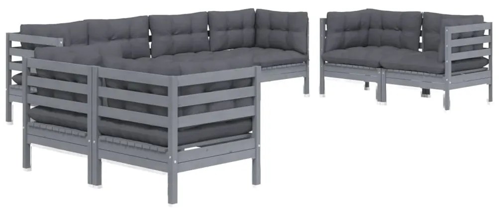 8 pcs conjunto lounge de jardim c/ almofadões pinho maciço