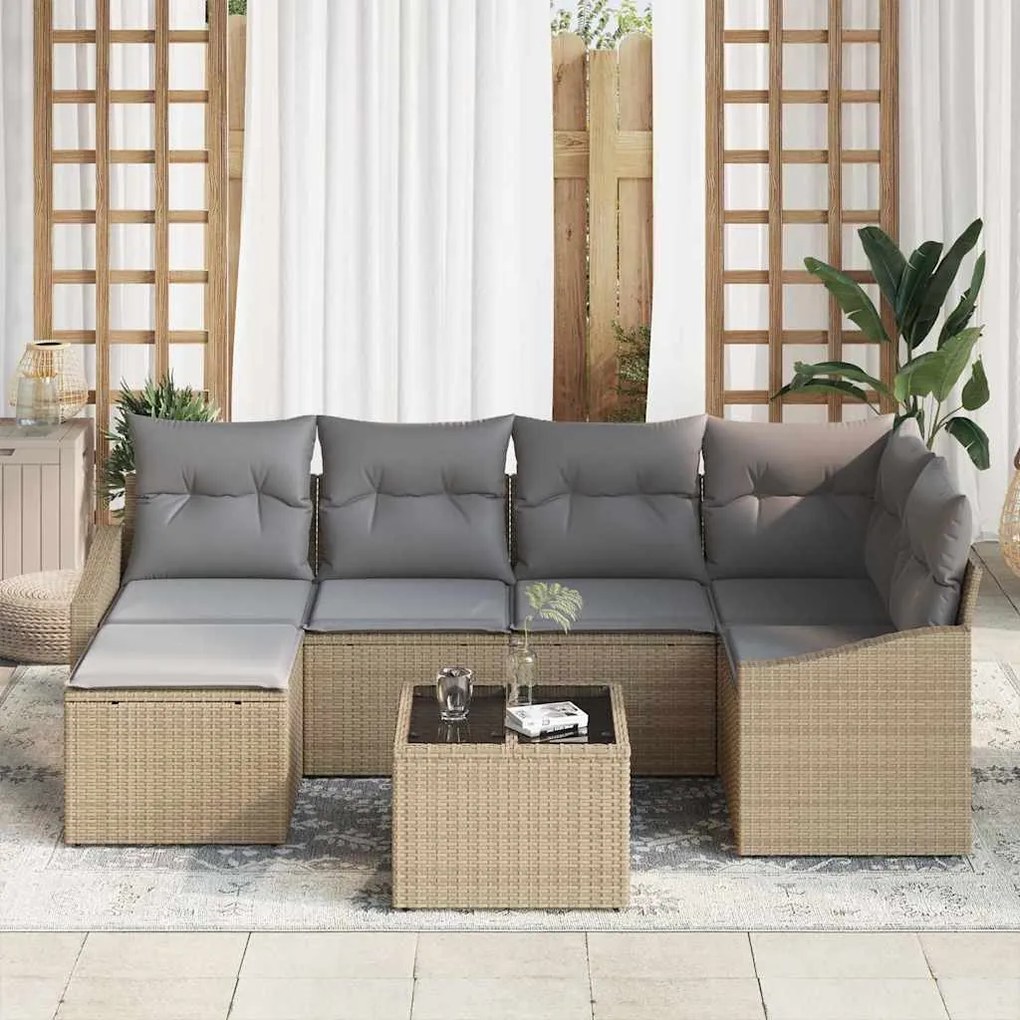 Conjunto de Jantar para Jardim com 7 Peças e Almofadas Pretas em Ratta