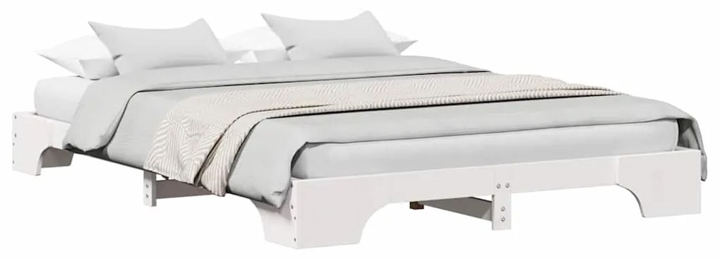 Cama branca 140x200 cm em madeira de pinho sólida