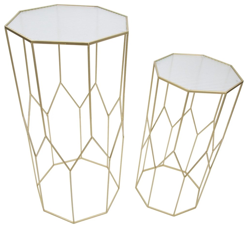 Mesas de apoio, conjunto de 2 peças, 50 x 46 x 100 cm - 40 x 37 x 80 cm, dourado