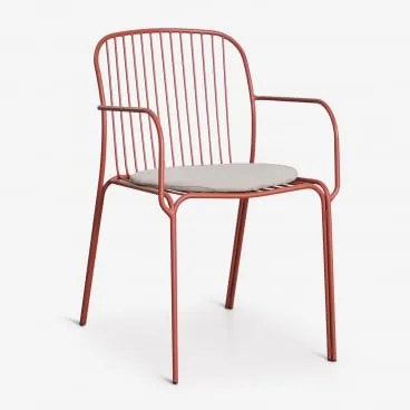 Cadeira De Jantar Com Braços Em Aço Anerina Terracota & Cinzento Taupe Claro - Sklum