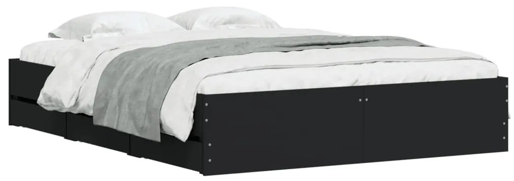 Estrutura de cama c/ gavetas 150x200 cm derivados madeira preto