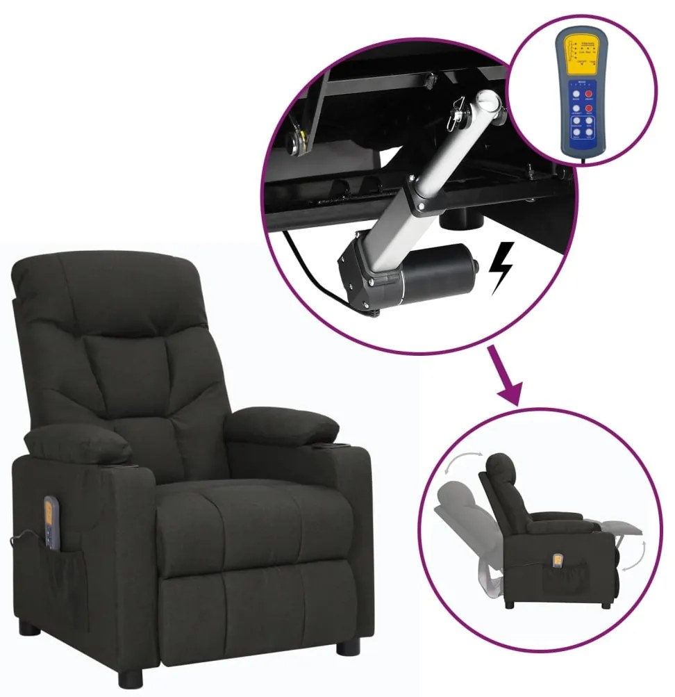 vidaXL Poltrona de massagens elevatória tecido preto