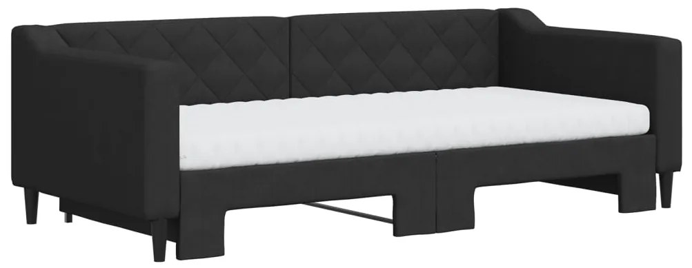 Sofá-cama com gavetão e colchões 90x190 cm tecido preto