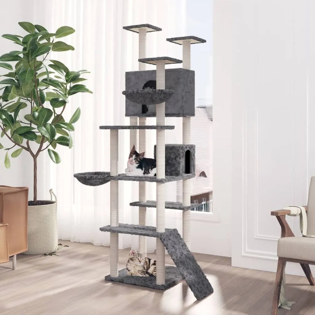 vidaXL Árvore p/ gatos c/ poste arranhador sisal 191 cm cinza-escuro