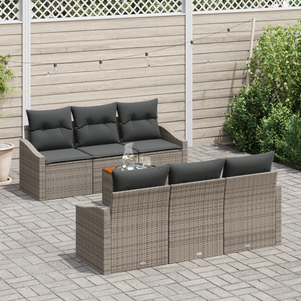 Conjunto de Sofá de Jardim de 7 Peças com Almofadas Cinza Rattan Acáci