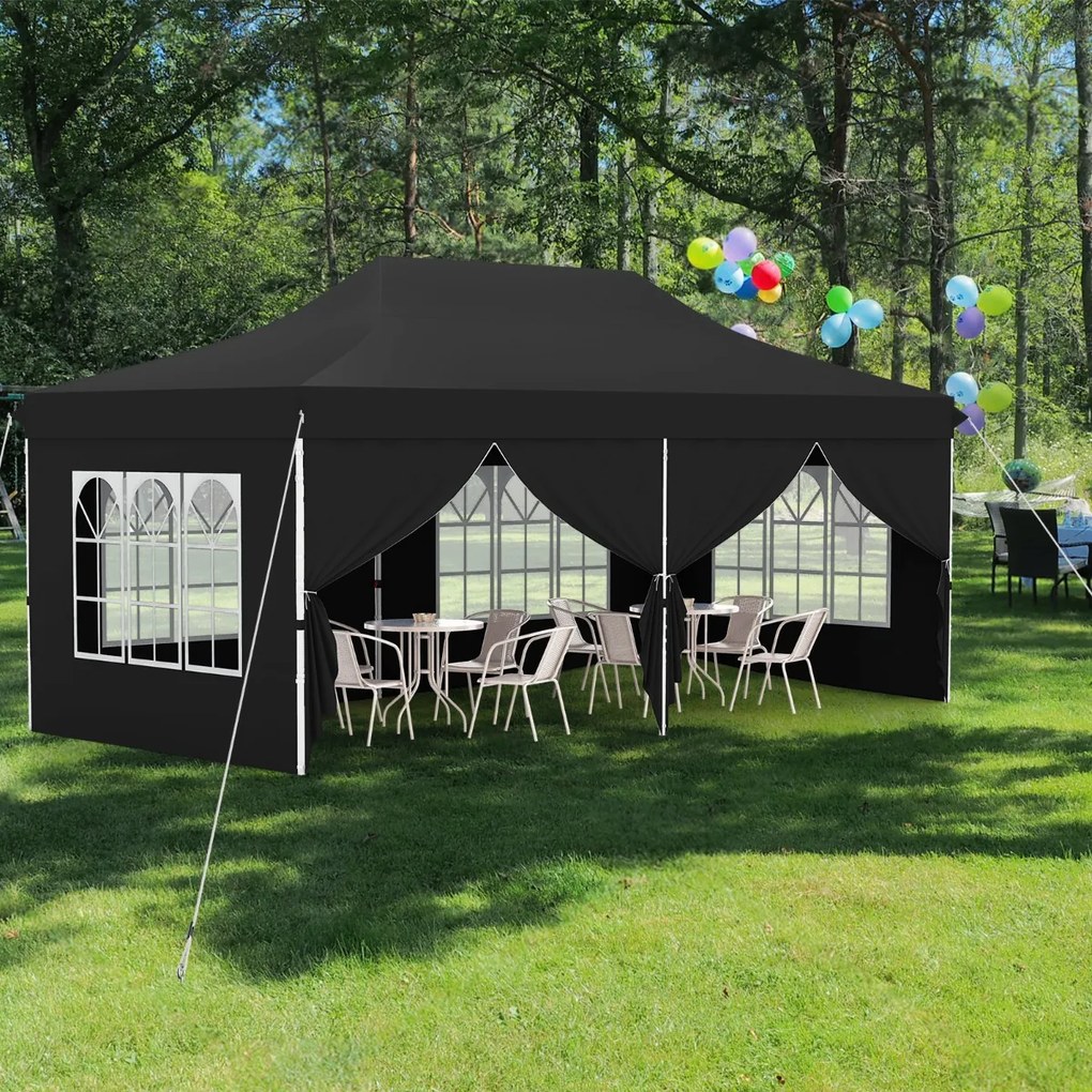 Tenda 600 x 300 cm pop-up com 6 paredes laterais removíveis para festas, casamentos, eventos com bolsa Preta