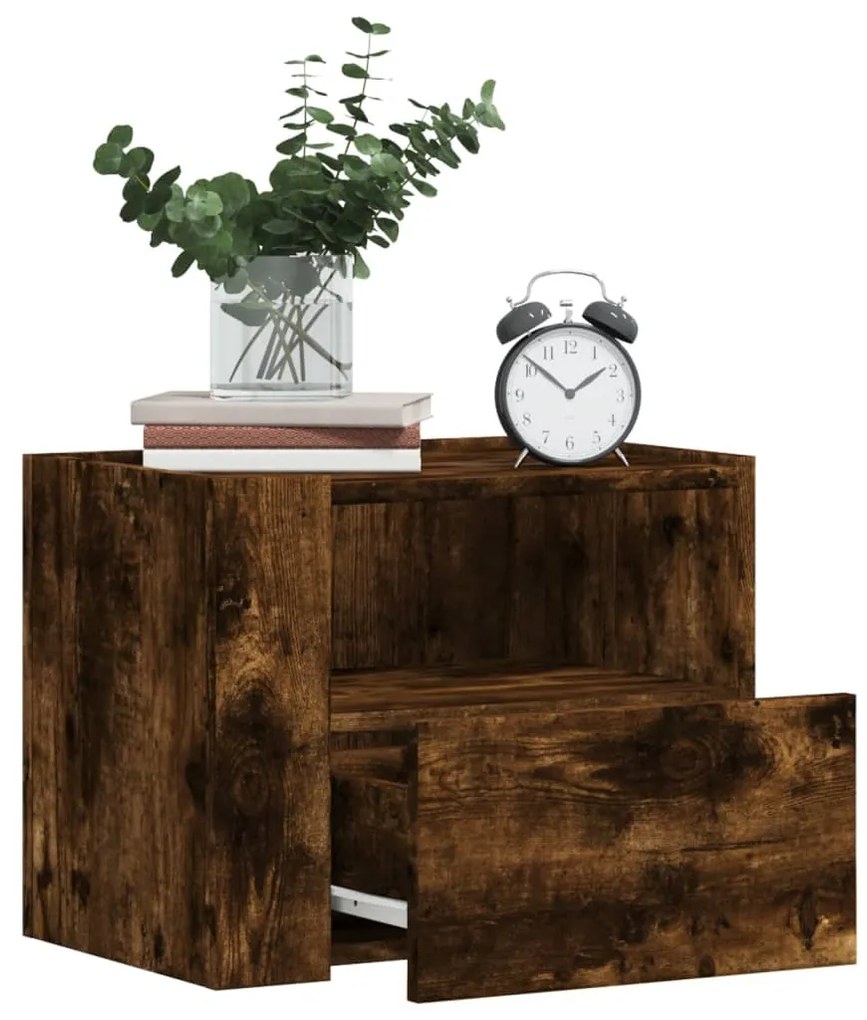 vidaXL Mesa de cabeceira de parede 45x30x35 cm carvalho fumado